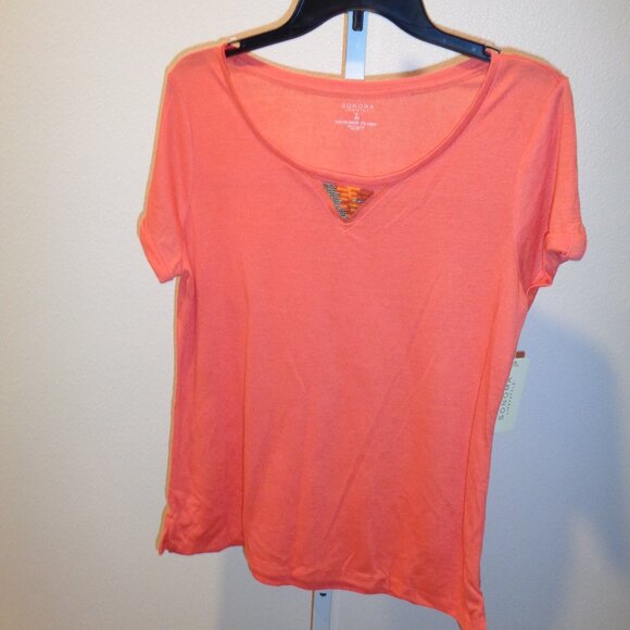 Sonoma Tops - Sonoma Women's Short Sleeve Coral Shirt SIze Large NWT Polyester Linen
